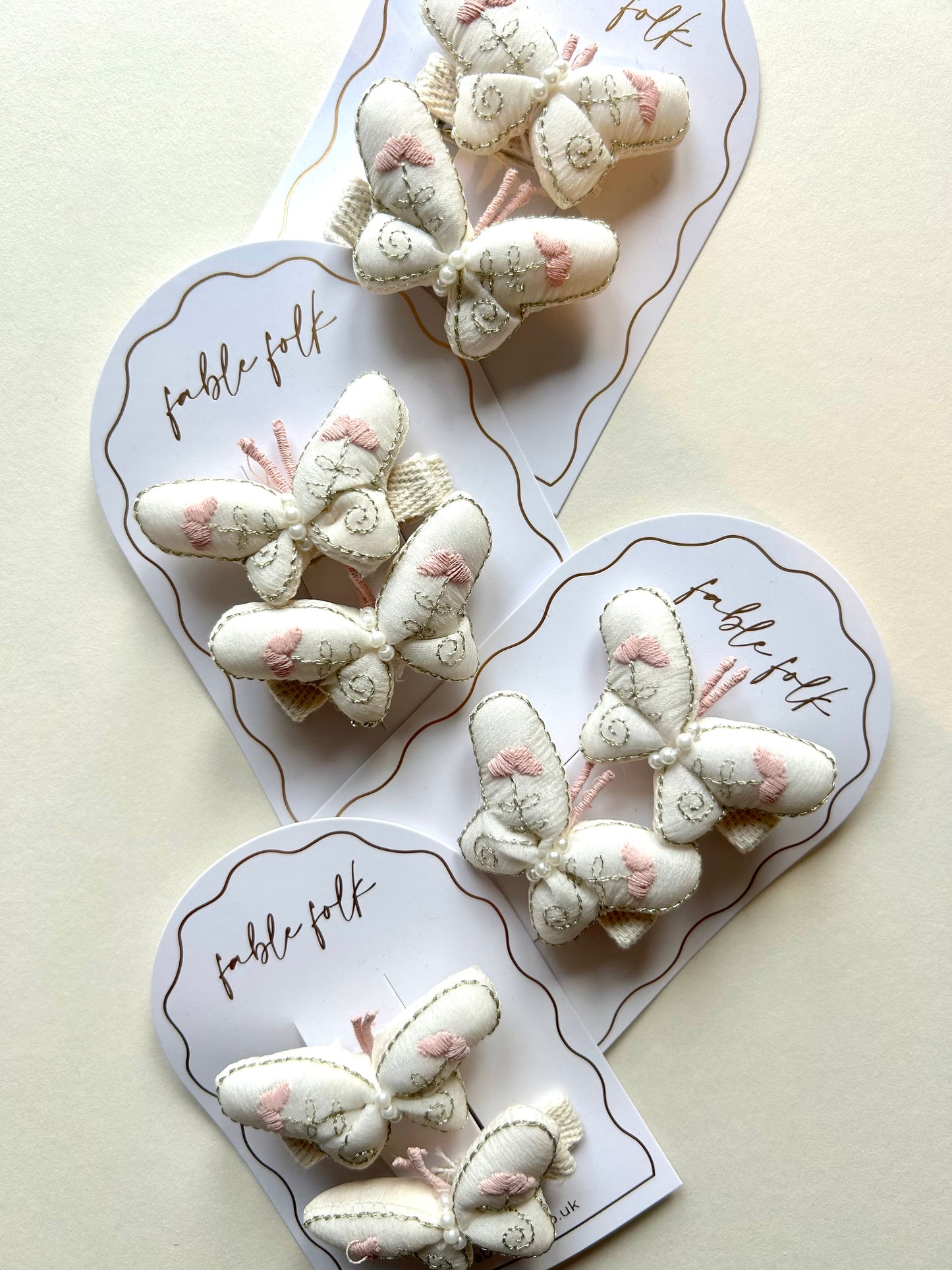 Embroidered Butterfly Clips (2pk)- White