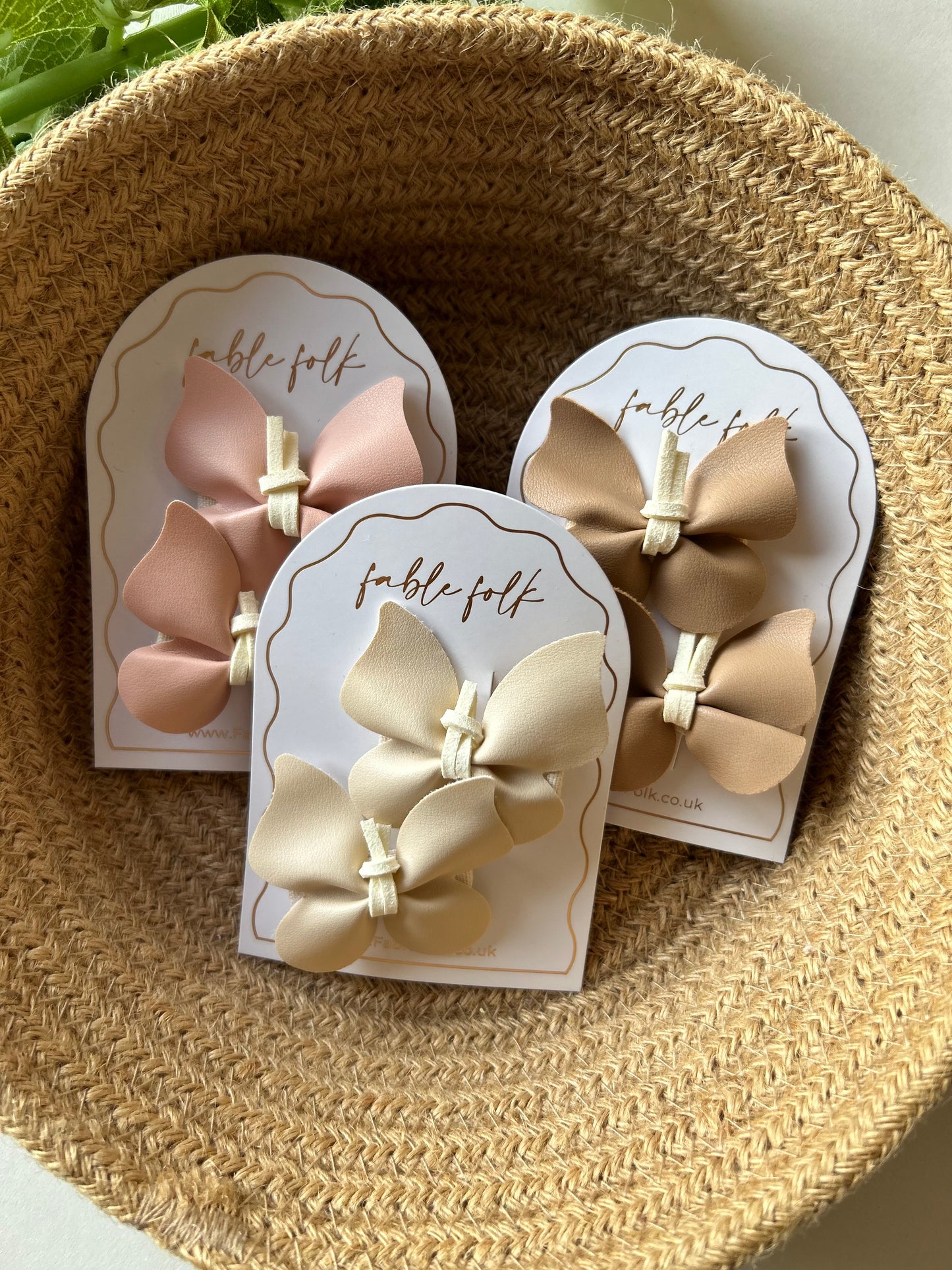 Faux Leather Butterfly Clips (2pk) - Cream