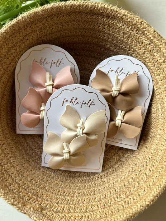 Faux Leather Butterfly Clips (2pk) - Cream