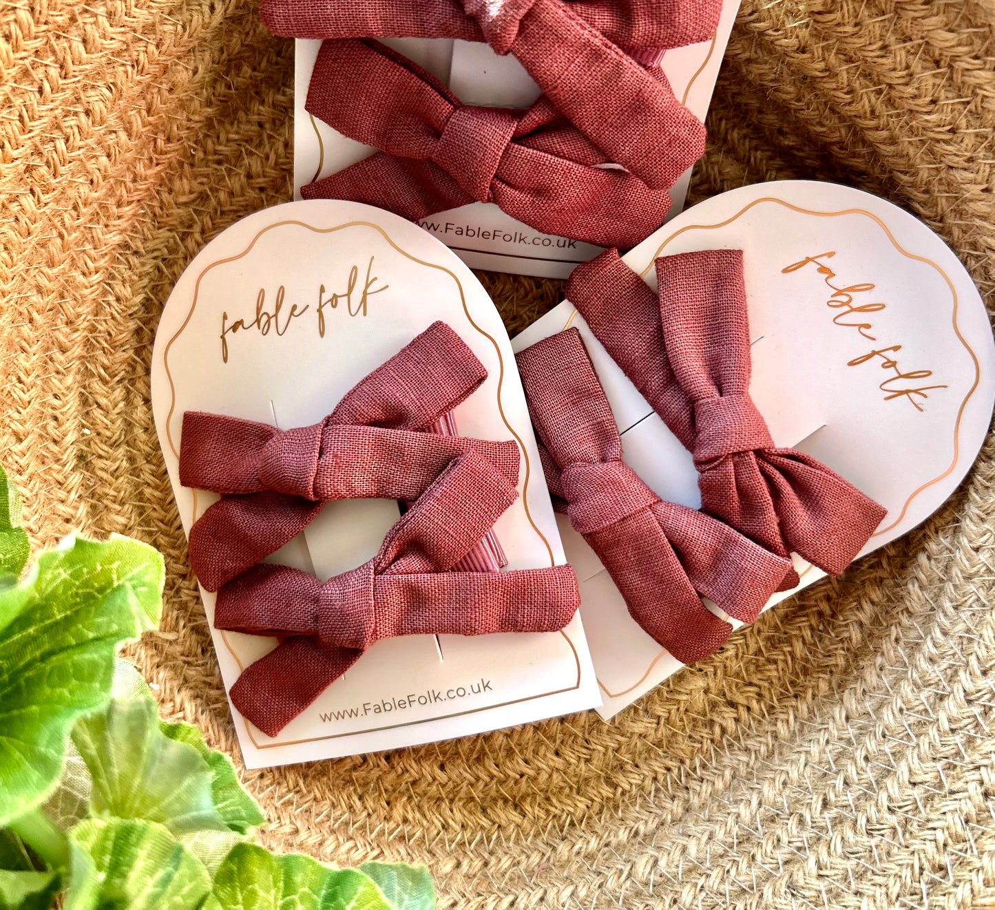 Linen School Girl Bow Clips (2pk) - Mauve Pink