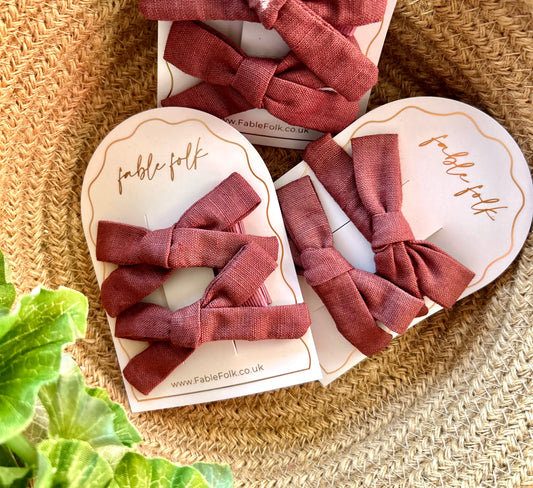 Linen School Girl Bow Clips (2pk) - Mauve Pink