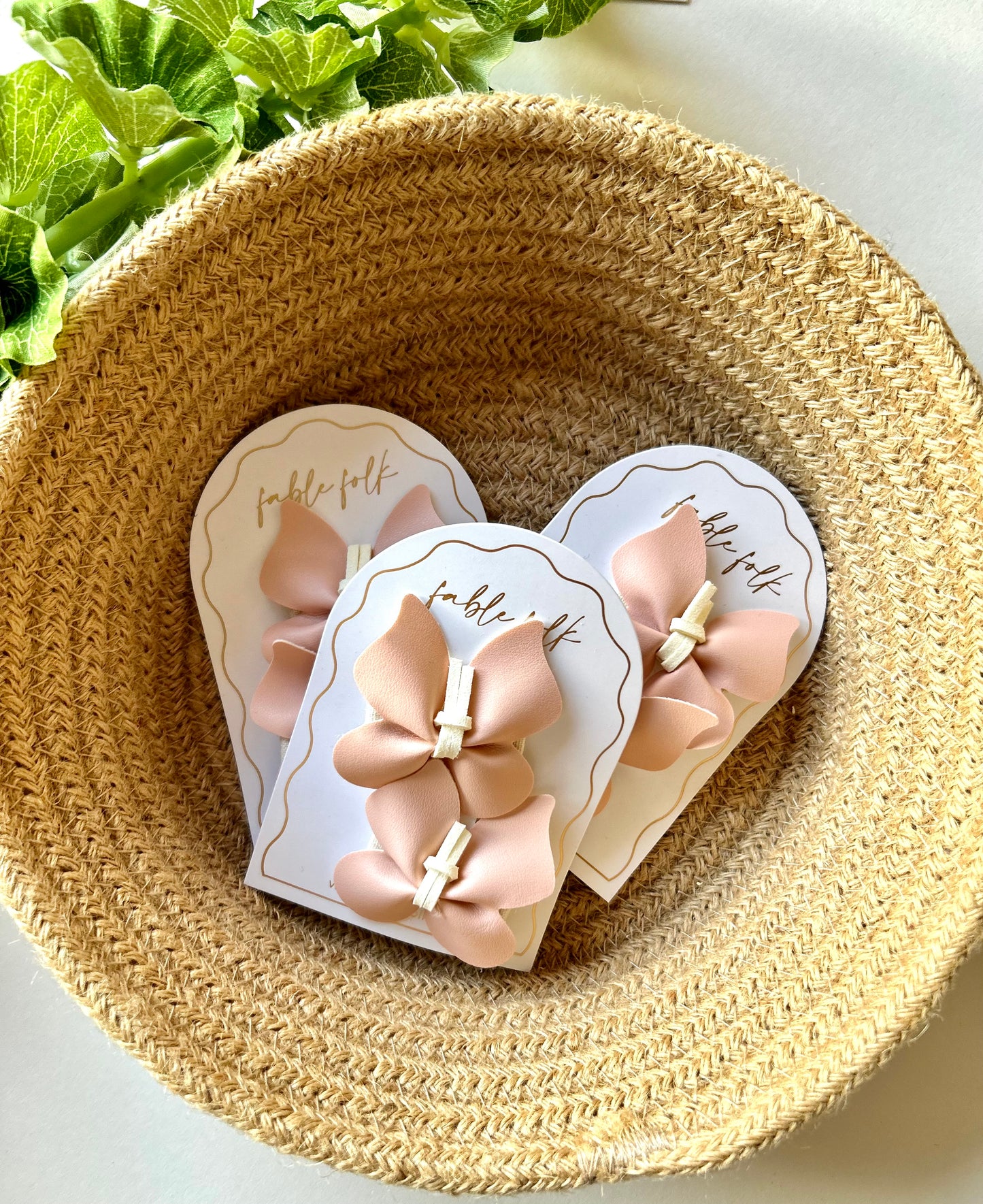 Faux Leather Butterfly Clips (2pk) - Soft Pink