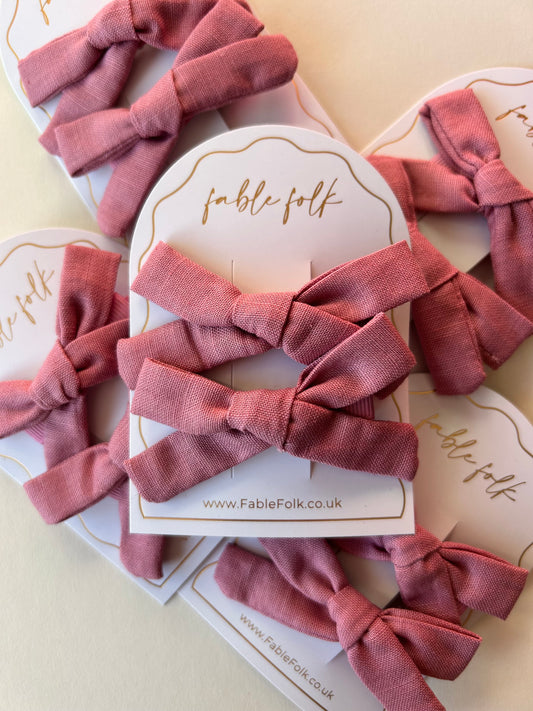 Linen School Girl Bow Clips (2pk) - Blush Pink