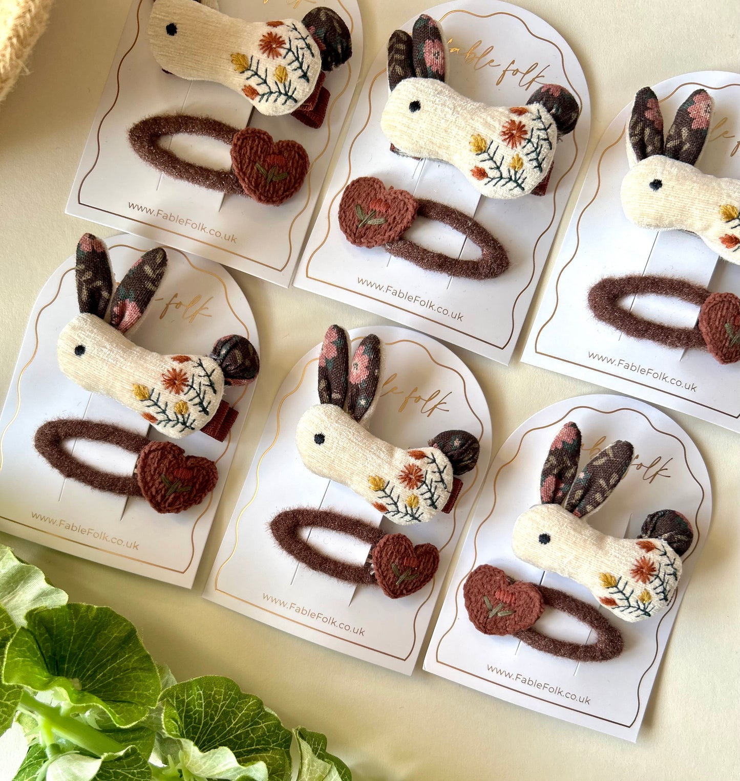 Embroidered Floral Bunny & Heart Clip Pack