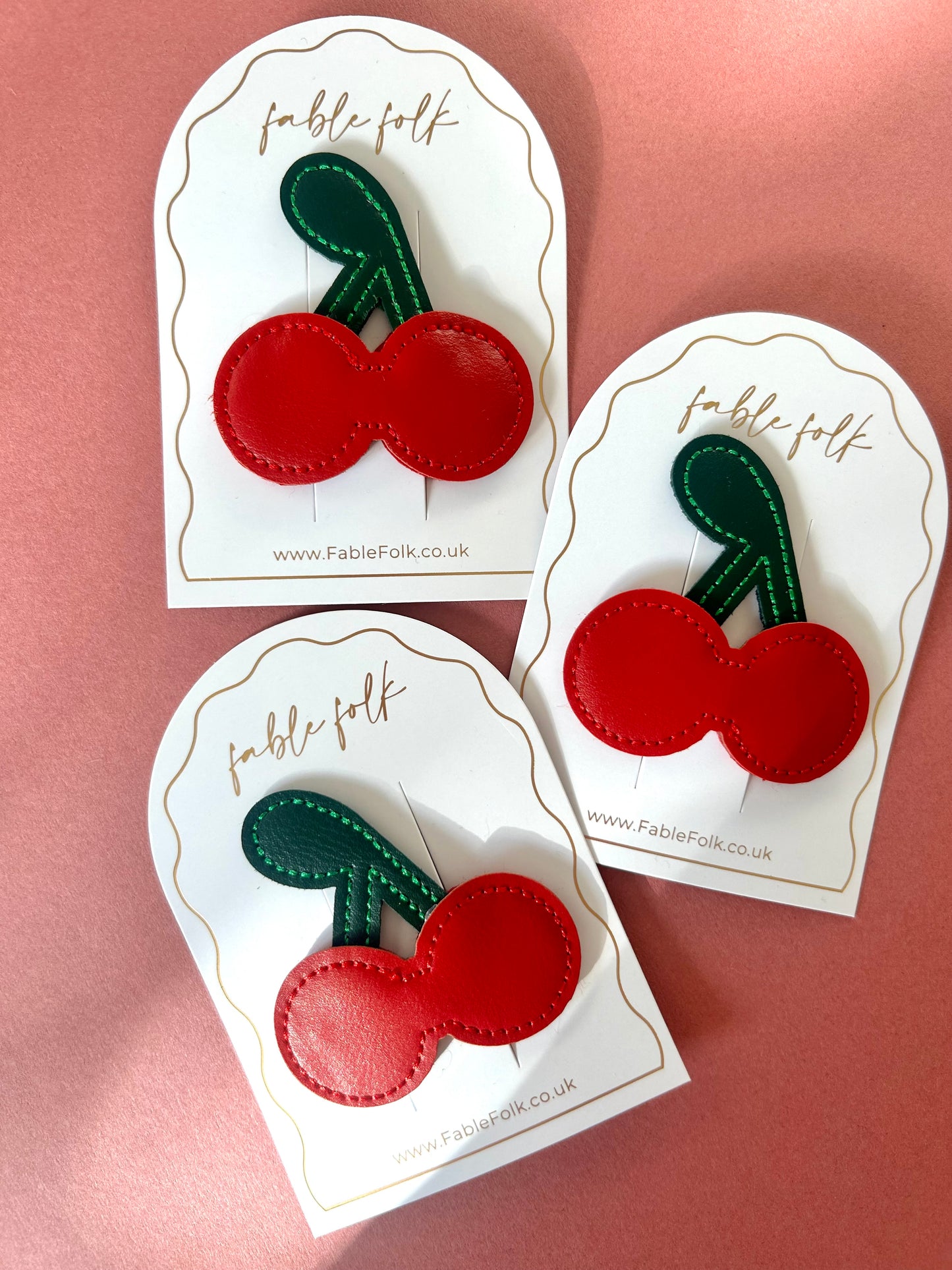 Faux Leather Cherry Snap Clip Single