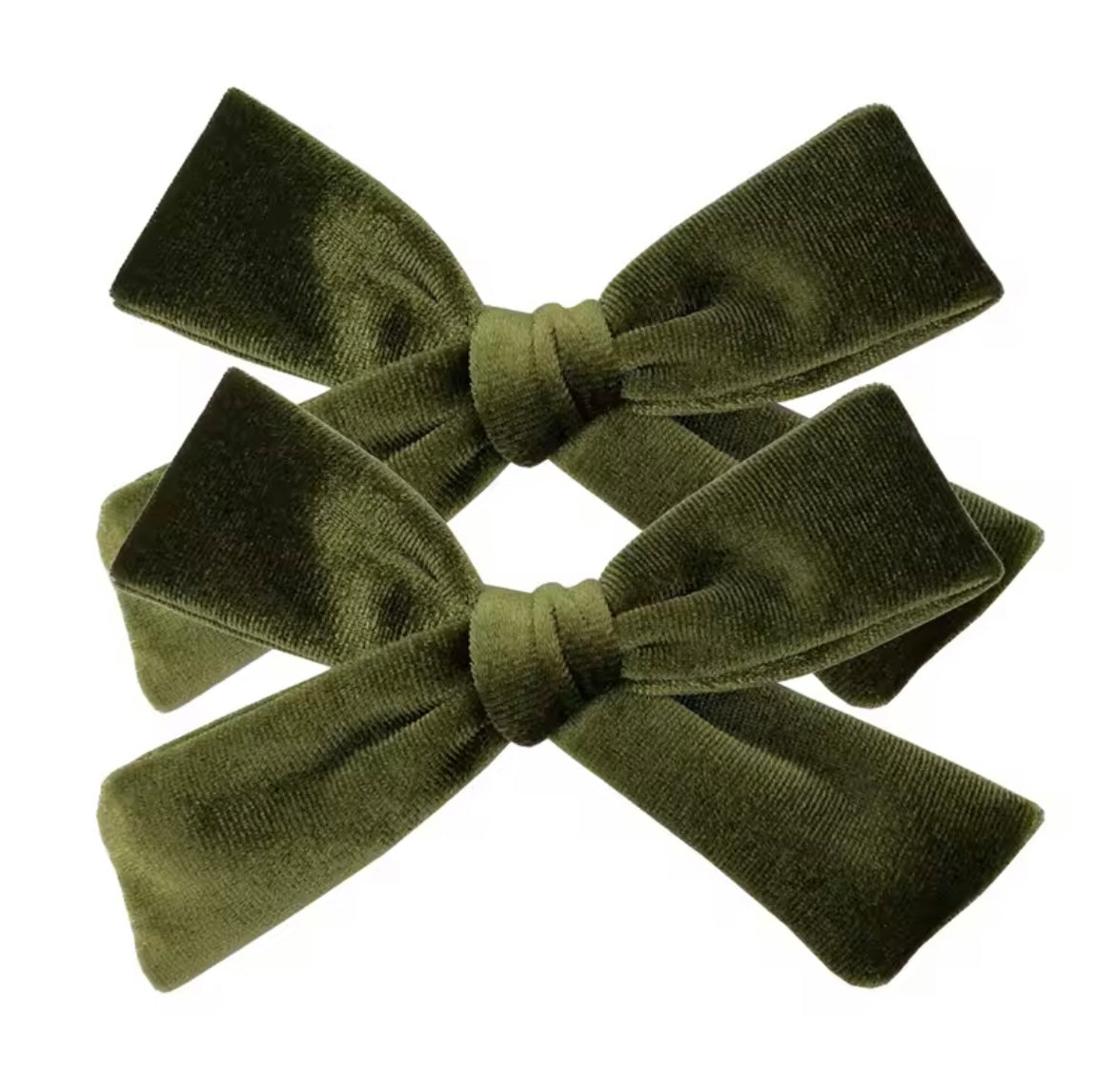 School girl velvet bow clip (2pk) - Moss