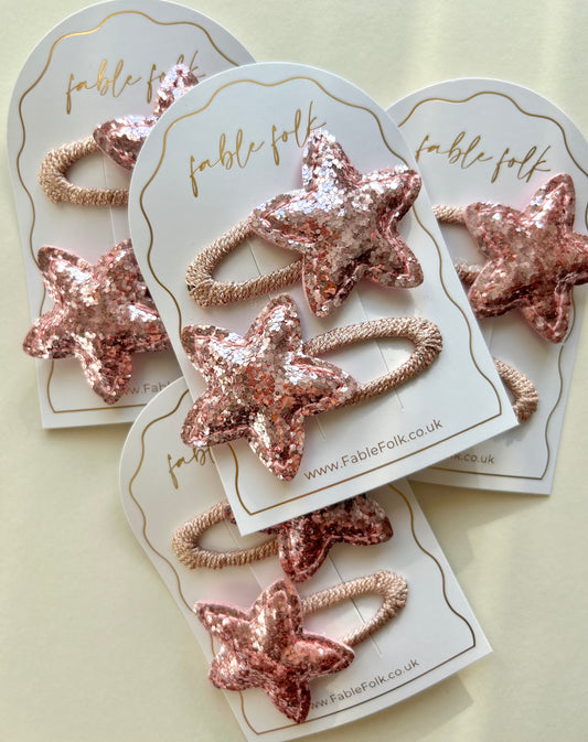 Sparkly Star Snap Clips (2pk) - Soft Pink