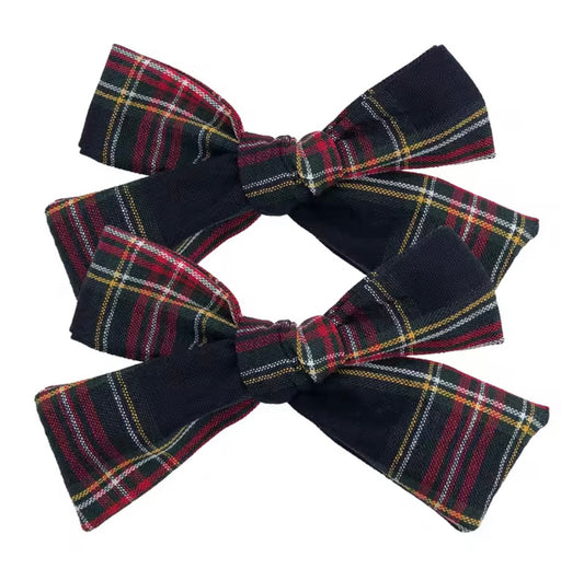 Tartan School Girl Bows (2pk) - Black/Red