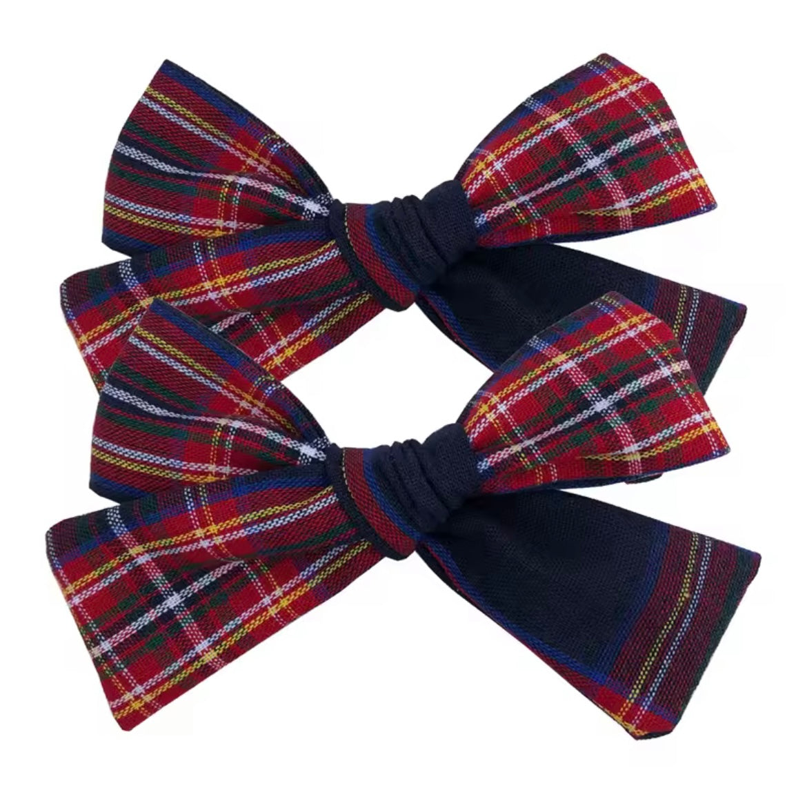 Tartan School Girl Bows (2pk) - Navy / Red
