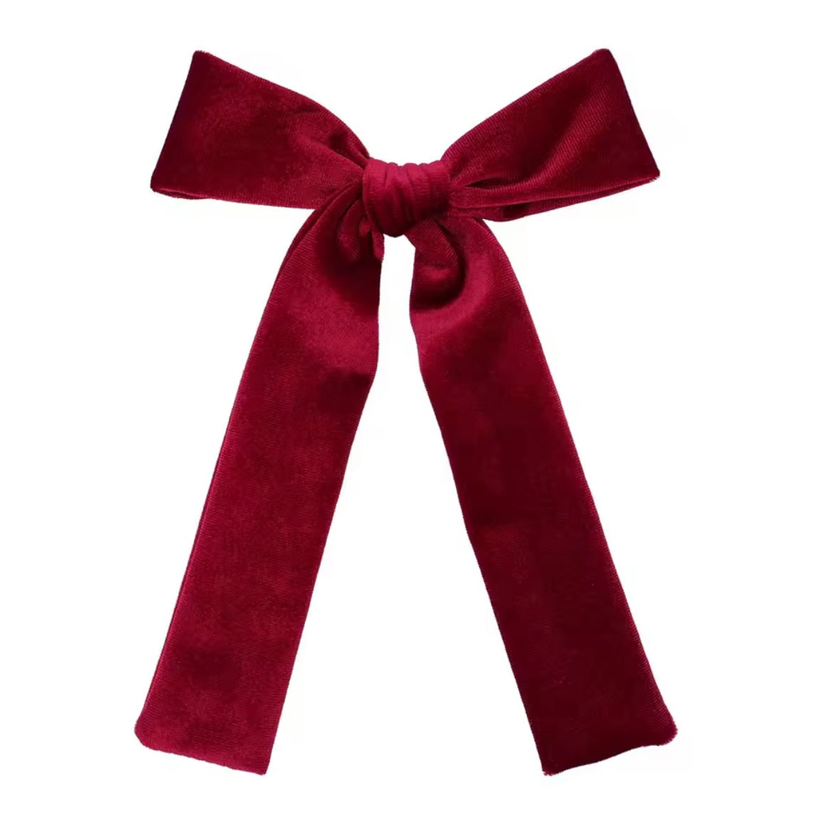Velvet Long Tail Bow - Wine Red