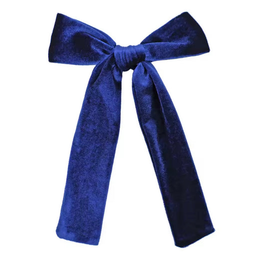 Velvet Long Tail Bow - Sapphire