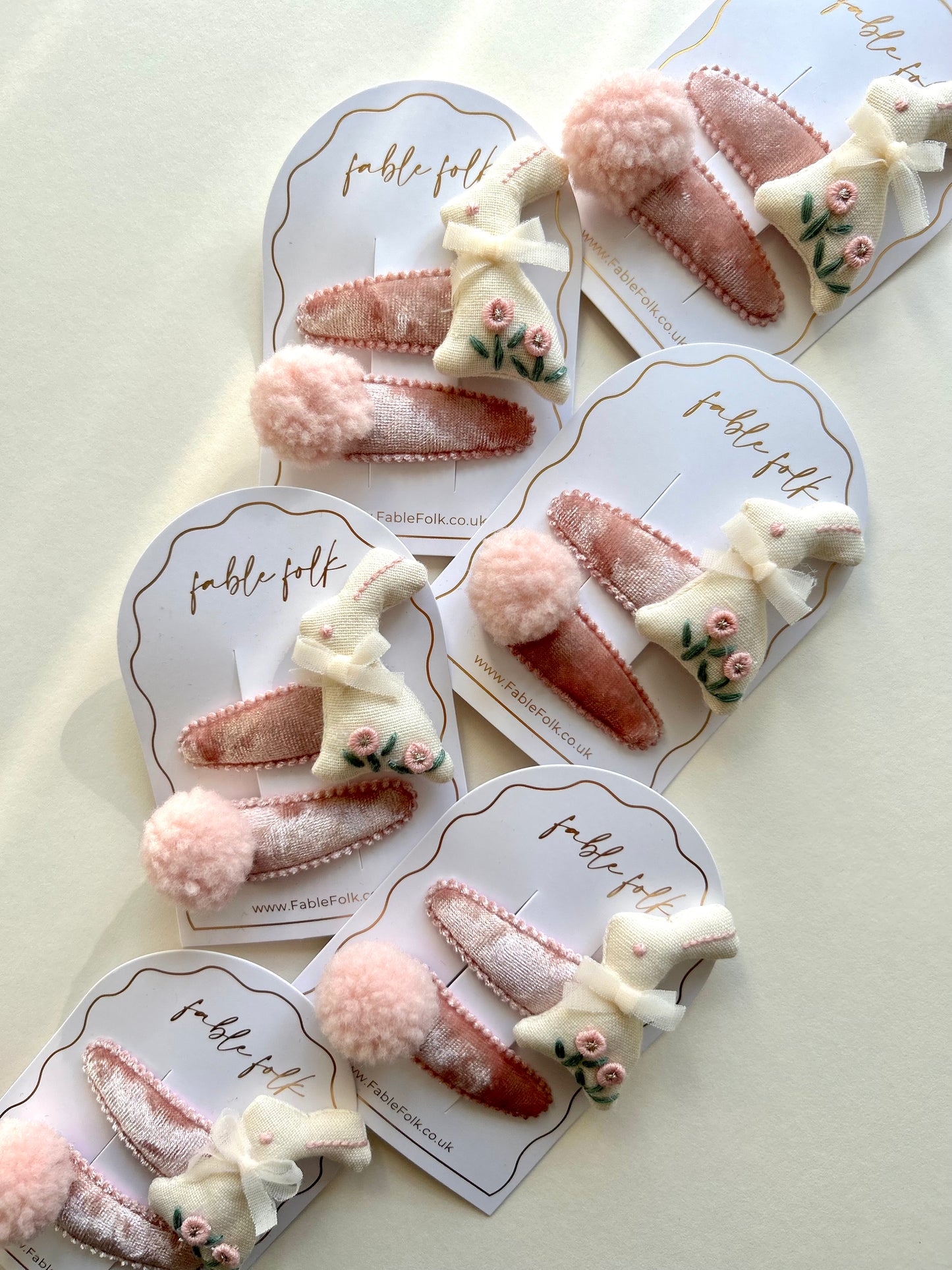 Embroidered Bunny & Pom Snap Clip Pack (2pk) - Soft Pink