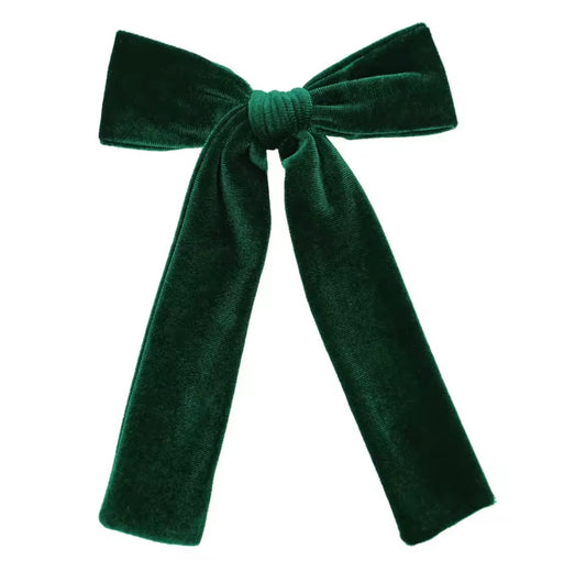 Velvet Long Tail Bow - Emerald