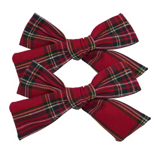 Tartan School Girl Bows (2pk) - Traditional Red