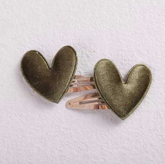 Velvet heart clip (2pk) - Moss