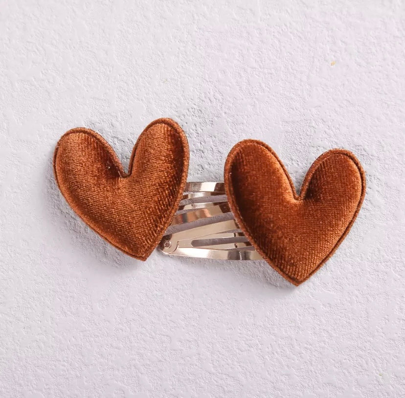 Velvet heart clip (2pk) - Rust