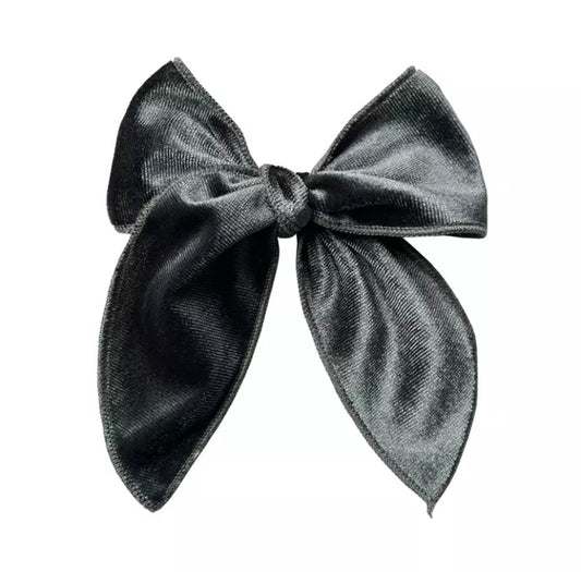 Large velvet fable bow - Steel Grey