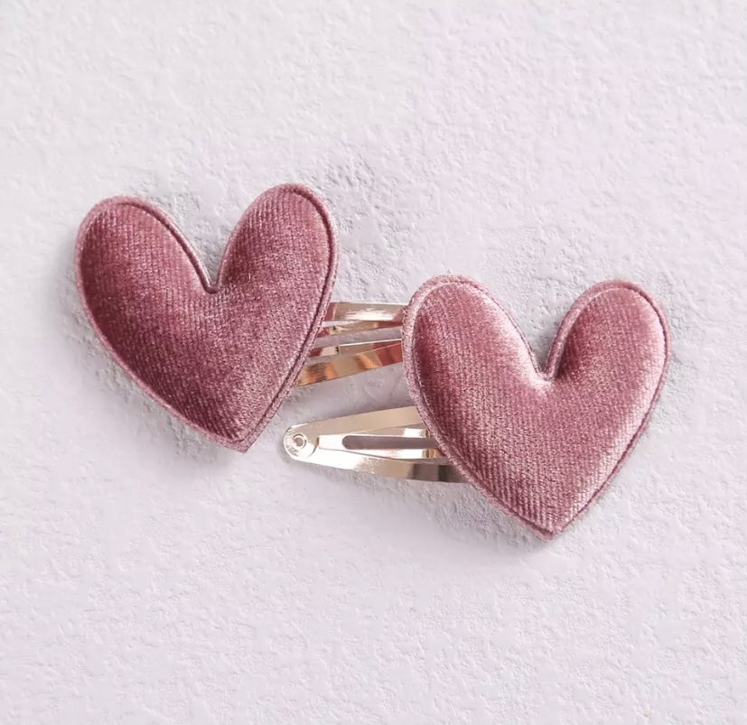 Velvet heart clip (2pk) - Blush pink
