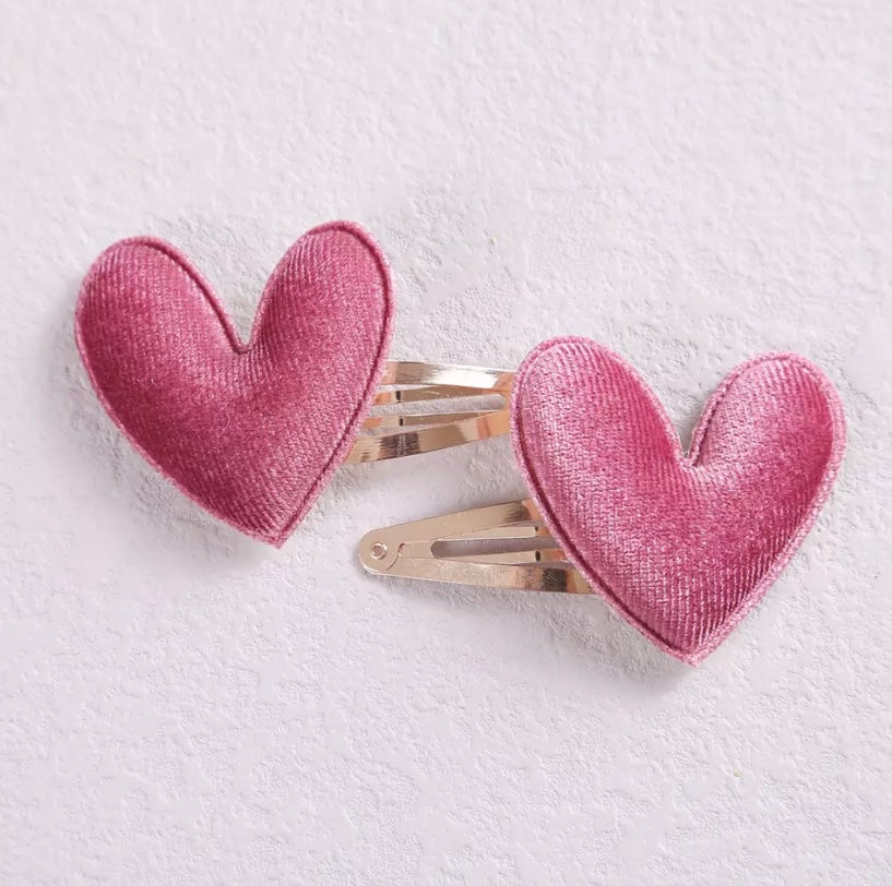 Velvet heart clip (2pk) - Pink