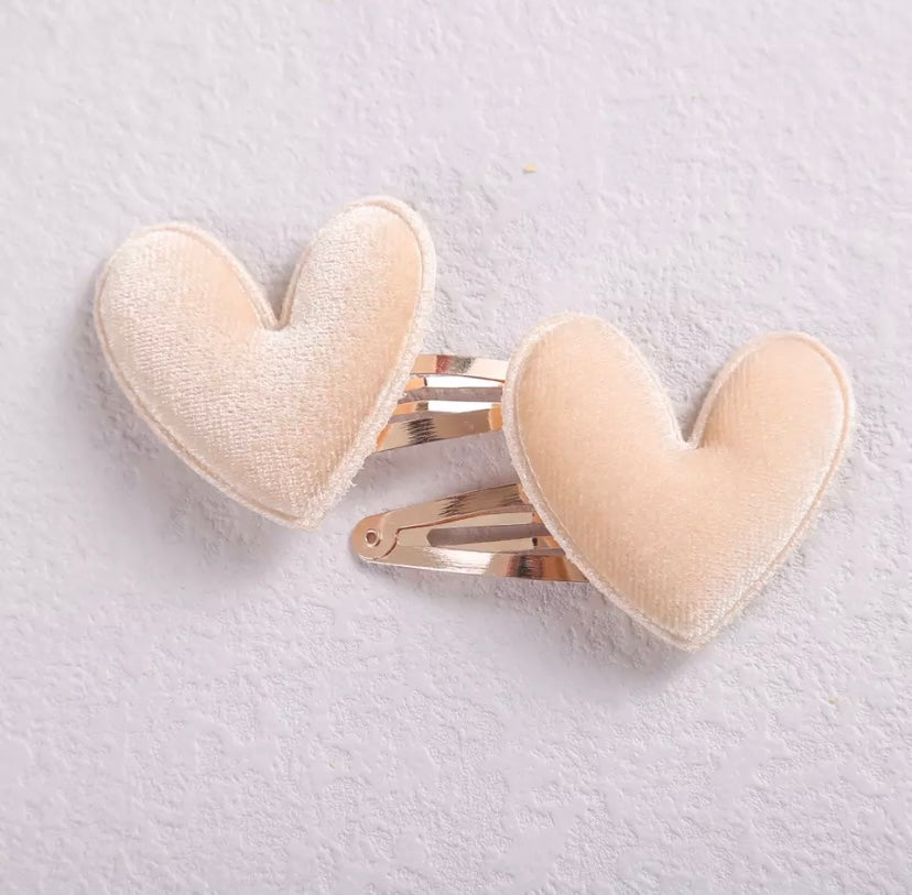 Velvet heart clip (2pk) - Cream