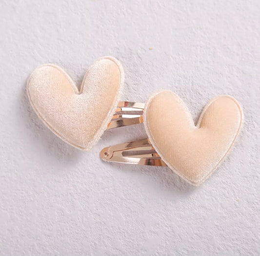 Velvet heart clip (2pk) - Cream