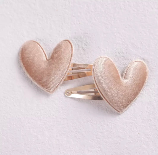 Velvet heart clip (2pk) - Champagne
